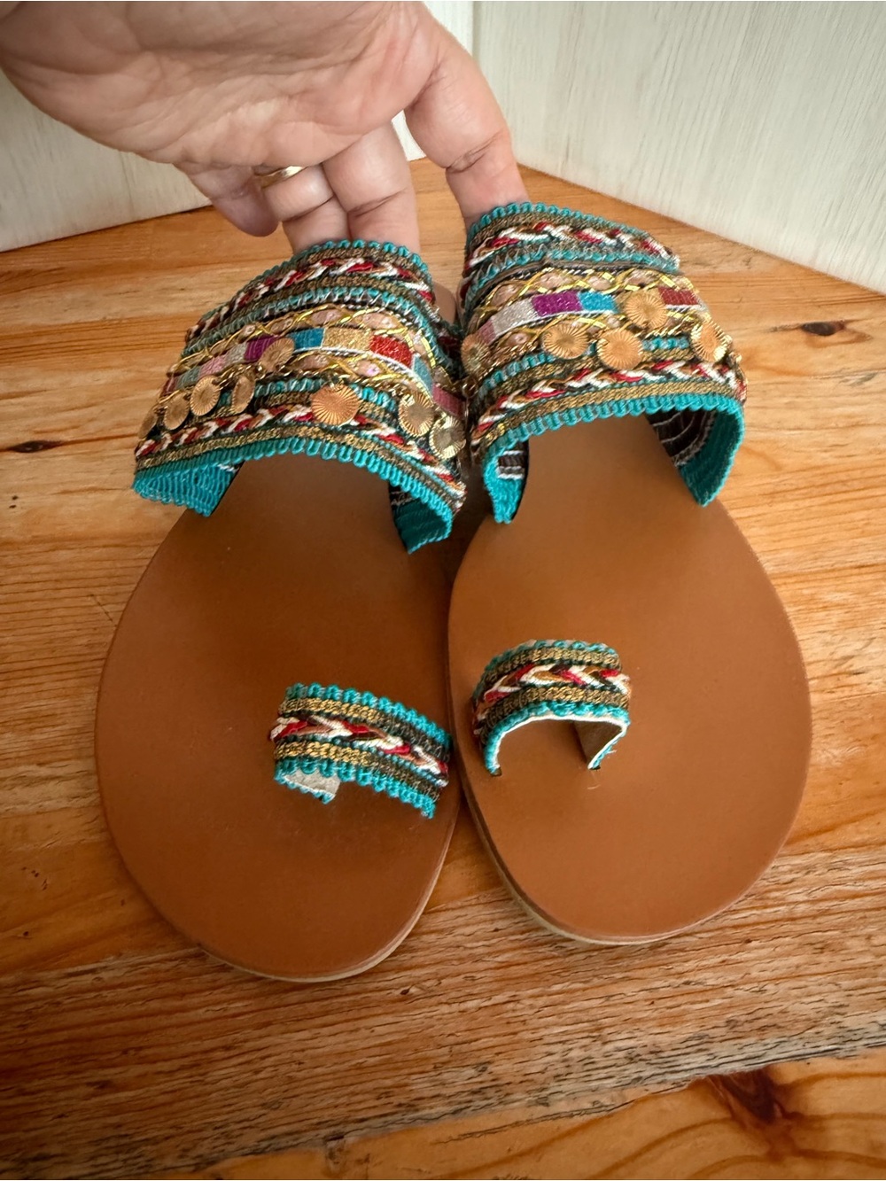 Jolimall Women's Size 9 Blinged Embroidered Slide Sandals Multicolor/Brown US 9
